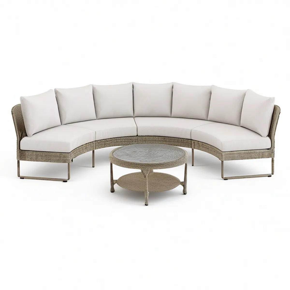 Oblouková sedací souprava se stolkem 300 × 85 × 82 cm, béžová a přírodní hnědošedá